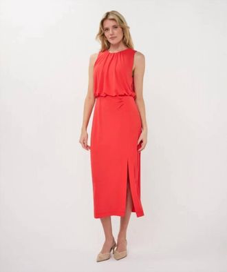 Esqualo Fancy Gathering Sleeveless Dress In Red