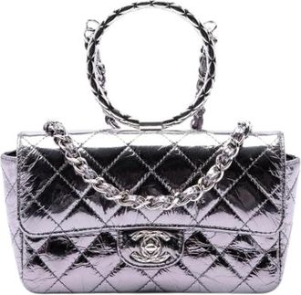 Chanel Pre-owned Quilted Metallic Satchel - Dames - Vintage Handtas - Grijs - ONE Size - Leer - Vintage