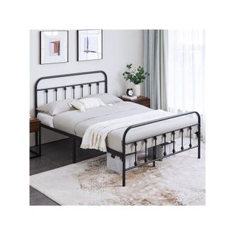 Yaheetech Yaheetech - Struttura Letto in Ferro con Spazio Aggiuntivo sotto Il Letto per Camera da Letto Soggiorno Nera Matrimoniale 140 x 200 cm