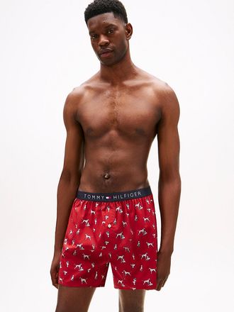 Tommy Hilfiger Mens Printed Woven Boxer - Red - XL