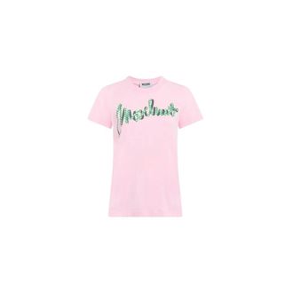 Moschino Printed Cotton Jersey T-Shirt - female - Moschino - T-Shirts - Pink - 2XS - Tops