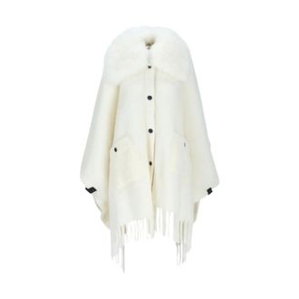 Moncler Capa con cuello de borrego y bajo con flecos - Jackets - Mujer - Blanco - ONE SIZE