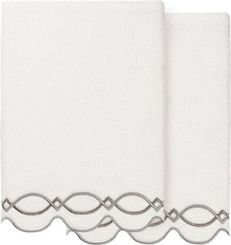 Linum Home Textiles 100% Turkish Cotton Diamond Chain Scallop 2Pc Embellished Bath Towel Set