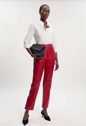 Karen Millen Womens Leather Straight Leg Trouser - Red - Size 12 UK