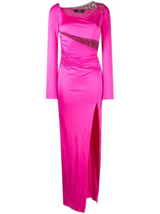 Versace Greca crystal-embellishment jersey gown - women - Viscose - 42 - Pink