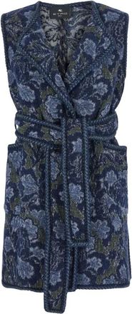 Etro Jassen, Dames, Blauw, M, Gilet met opgestikte zakken en ceintuur