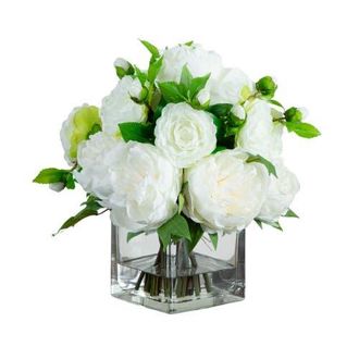 Nearly Natural Wedding Collection 13-in Peony and Camellia Artificial Arrangement in Glass Vase in Green/white at Nordstrom