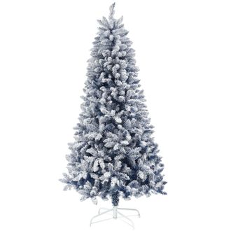 HOMCOM 6 Foot Artificial Blue Snow Flocked Christmas Tree With Hinged Branches | TJ Hughes