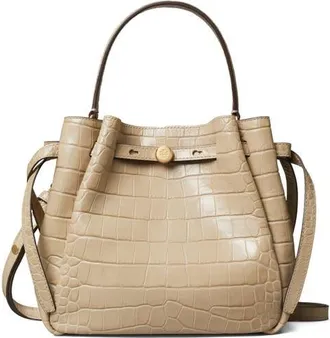 Tory Burch Romy Croc Embossed Leather Bucket Bag in Ginger Leaf at Nordstrom
