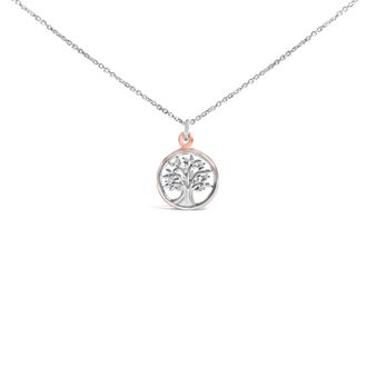 House of Brilliance 14K Rose Gold Plated Sterling Silver Diamond Accent Tree of Life Pendant Necklace