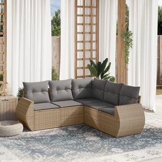 vidaXL Juego De Sof&aacute;s Jard&iacute;n Con Cojines 5 Pzas Rat&aacute;n Sint&eacute;tico Beige Vidaxl
