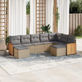 vidaXL Set De Sof&aacute;s De Jard&iacute;n 9 Pzas Con Cojines Rat&aacute;n Sint&eacute;tico Beige Vidaxl