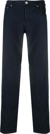 Brunello Cucinelli Donkerblauwe Denim Straight-Leg Jeans - Heren - Slim Fit Jeans - Blauw - 2XL - Denim - Jeans