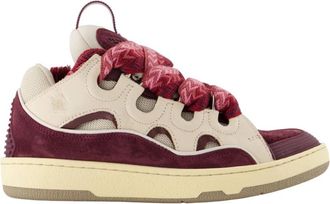 Lanvin Beige/Bordeau Synthetische Curb Sneakers - Dames - Sneakers - Veelkleurig - 40 EU - Leer - Schoenen