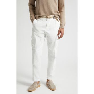 Eleventy Cotton & Linen Cargo Pants in 01 White at Nordstrom, Size 38