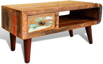 vidaXL Mesa De Centro Con Borde Curvado 1 Caj&oacute;n Madera Reciclada Vidaxl