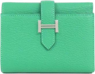 Herm&egrave;s Green Mint Green Chevre Leather Wallet (Tri-Fold) (Pre-Owned)