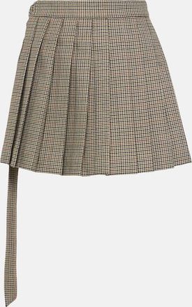 Ami Pleated houndstooth virgin wool miniskirt