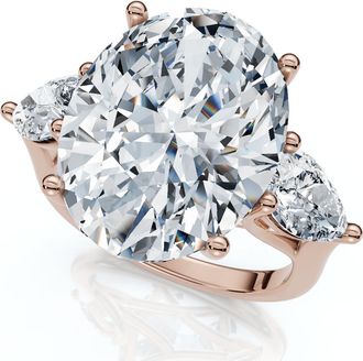 Pompeii3 Certified 9 1/2Ct Oval Three Stone Diamond Engagement Ring 14k Gold Lab Grown