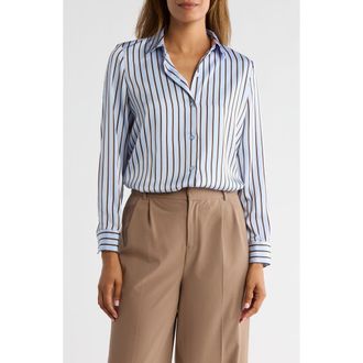 Vince Camuto Satin Long Sleeve Button-Up Shirt in Wave Coast Stripe at Nordstrom Rack, Size X-Large