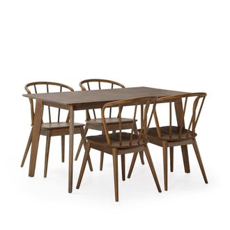 HOMN Juego de mesa 140x80 cm y 4 sillas de comedor color nogal