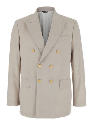 Reveres 1949 Beige Double Breasted Jacket With Peak Lapels In Virgin Wool And Cotton Blend Woman