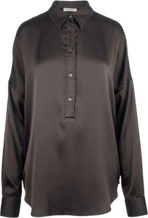 Caliban Satijnen Blouse - Dames - Blouses - Bruin - M - Satijn - Overhemden