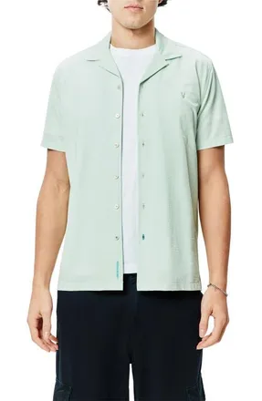 Psycho Bunny Jayme Rib Knit Camp Shirt in Misty Jade at Nordstrom, Size Medium