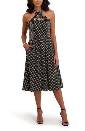 Kensie Embroidered Halter Dress in Black/Ivory at Nordstrom Rack, Size 12