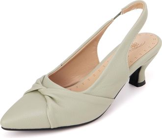 Generic Pebbled Leather Pointed Toe Kitten Heels (Sizes 32-54) 4cm Slip-On Mules with Open Back - Spring Summer Fall Wide Fit Slingback Sandals,Sage Green,6 U