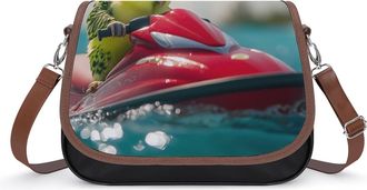 Generic Cute Budgie on Motorboat Womens Crossbody Bag Fashion Shoulder Handbags Message Tote Bag with Adjustable Strap