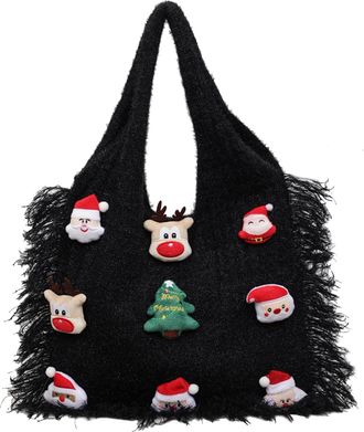 Generic Women Fabric Xmas Underarm Shoulder Bag Shoulder Tote Bag for Daily Use (Black)
