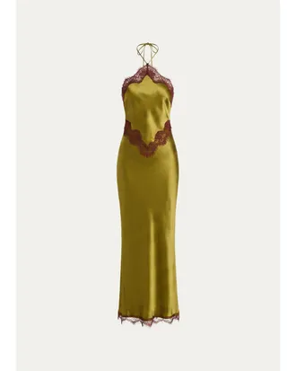 Retrof&ecirc;te Everly Lace-Trim Satin Halter Dress