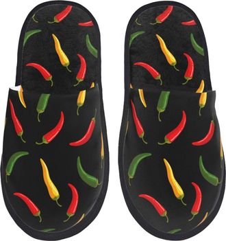 Generic Plush Slippers Red Green Yellow Chili Pepper Soft Slipper Lightweight Anti-Slide Slipper For Bedroom Men Ladies M