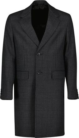 Prada Wollen Jas met Ruitpatroon - Heren - Mantel - Grijs - S - Wol - Jassen