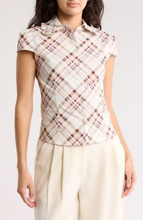By Design Tate Frill Collar Poplin Shirt in Bias Plaid at Nordstrom Rack, Size X-Large