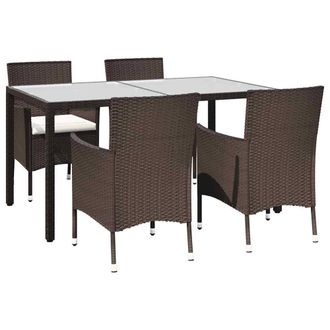 Berkfield Home 5 Piece Garden Dining Set with Cushions Brown Poly Rattan