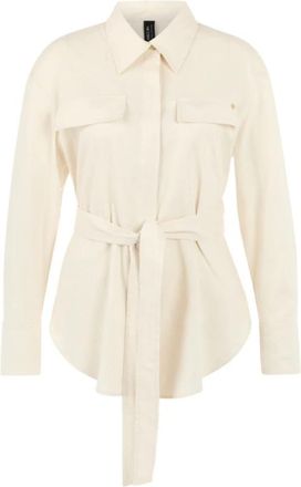 Marc Cain Geknoopte Blouse - Dames - Overhemden - Beige - S - Linnen - Overhemden