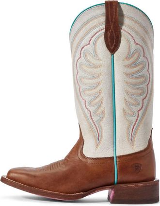 Ariat Womens Circuit Shiloh Western Leather Square Toe Boot In Pecan Brown & White