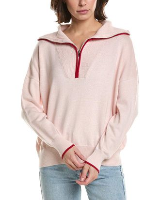 Brodie Tipped 1/2-Zip Cashmere-Blend Pullover