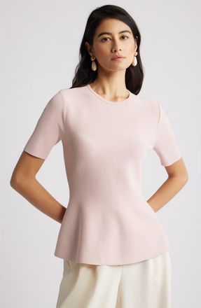 Nordstrom Short Sleeve Peplum Sweater in Pink Smoke at Nordstrom, Size Xx-Large