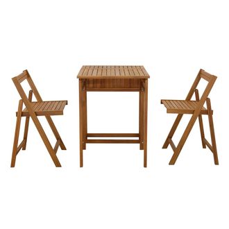 Miliboo Conjunto De 2 Sillas Plegables Y 1 Mesa De Balc&oacute;n Abatible Con Almacenaje De Madera Maciza Prado