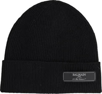 Balmain Black Knitted Beanie Hat