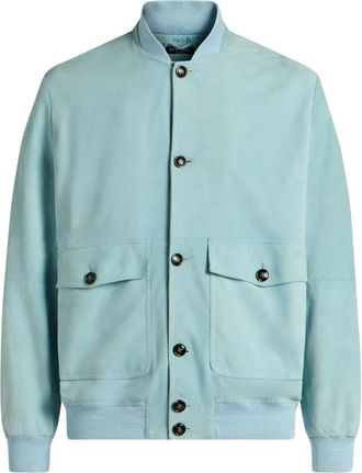 Kiton Su&egrave;de Jas - Heren - Bomber jackets - Blauw - L - Su&egrave;de - Jassen