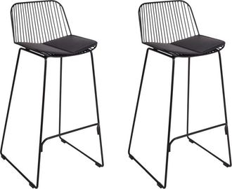 Beliani Beliani - Set of 2 Metal Bar Chairs Wire Backrest Faux Leather Seat Pad Black Pensacola