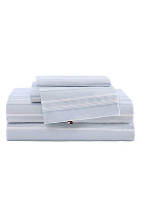 Tommy Hilfiger Sailing Stripe Cotton Percale Sheet Set in Light Blue at Nordstrom, Size Queen