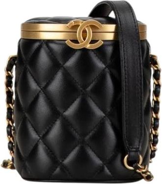 Chanel Pre-owned Gevlokte Lamsvacht Crossbody Tas - Dames - Vintage Tas - Zwart - ONE Size - Leer - Vintage