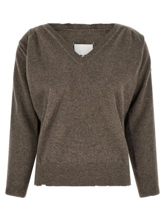Maison Margiela Brown Distressed V Neck Sweater