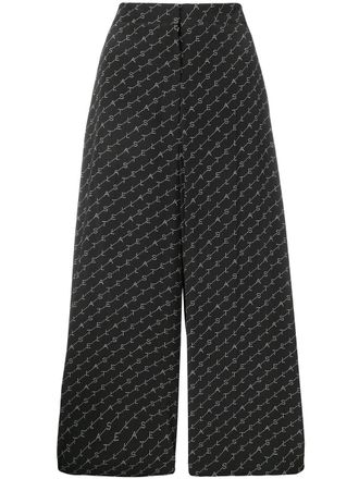 Stella McCartney logo wide leg trousers - women - Silk - 36 - Black