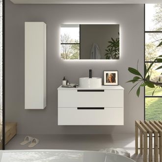 Cygnus Bath Mueble De Ba&ntilde;o Leni 100cm Blanco Mate 2 Cajones Lavabo Sobre Encimera 1 Poza Porcelana